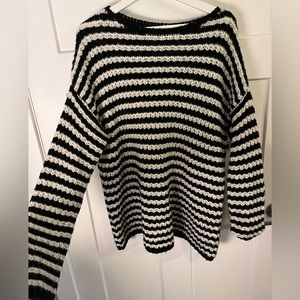 Black and white horizontal striped, crochet sweater